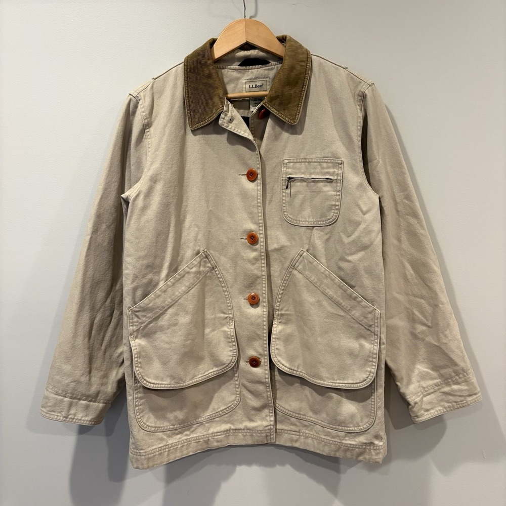 Vintage LL Bean Womens M Barn Coat Chore Jacket Flannel Lined Corduroy Collar
